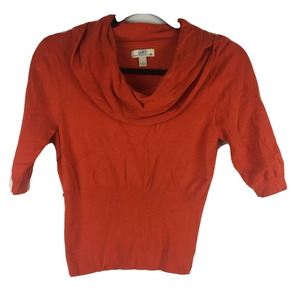 SO Wear It Declare It Orange Cowl Neck Sweater 3/4 Sleeve Ribbed Hem Large